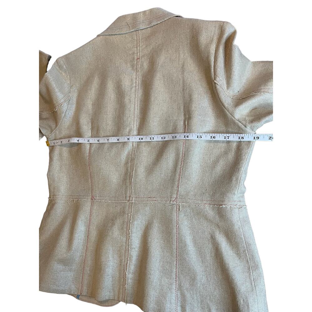 True Meaning Women’s Blazer Sz 12 Shimmery Gold Linen Blend Raw Hem Jacket - Picture 6 of 9